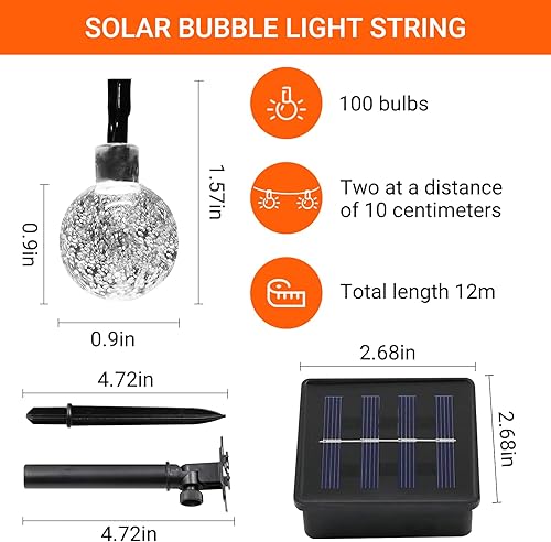 Miniatura 7 de SURNICE Tira de luces solares, resistente al agua, para exteriores, 100 LED, 40 pies, 8 modos de iluminación, luces de patio con energía solar para