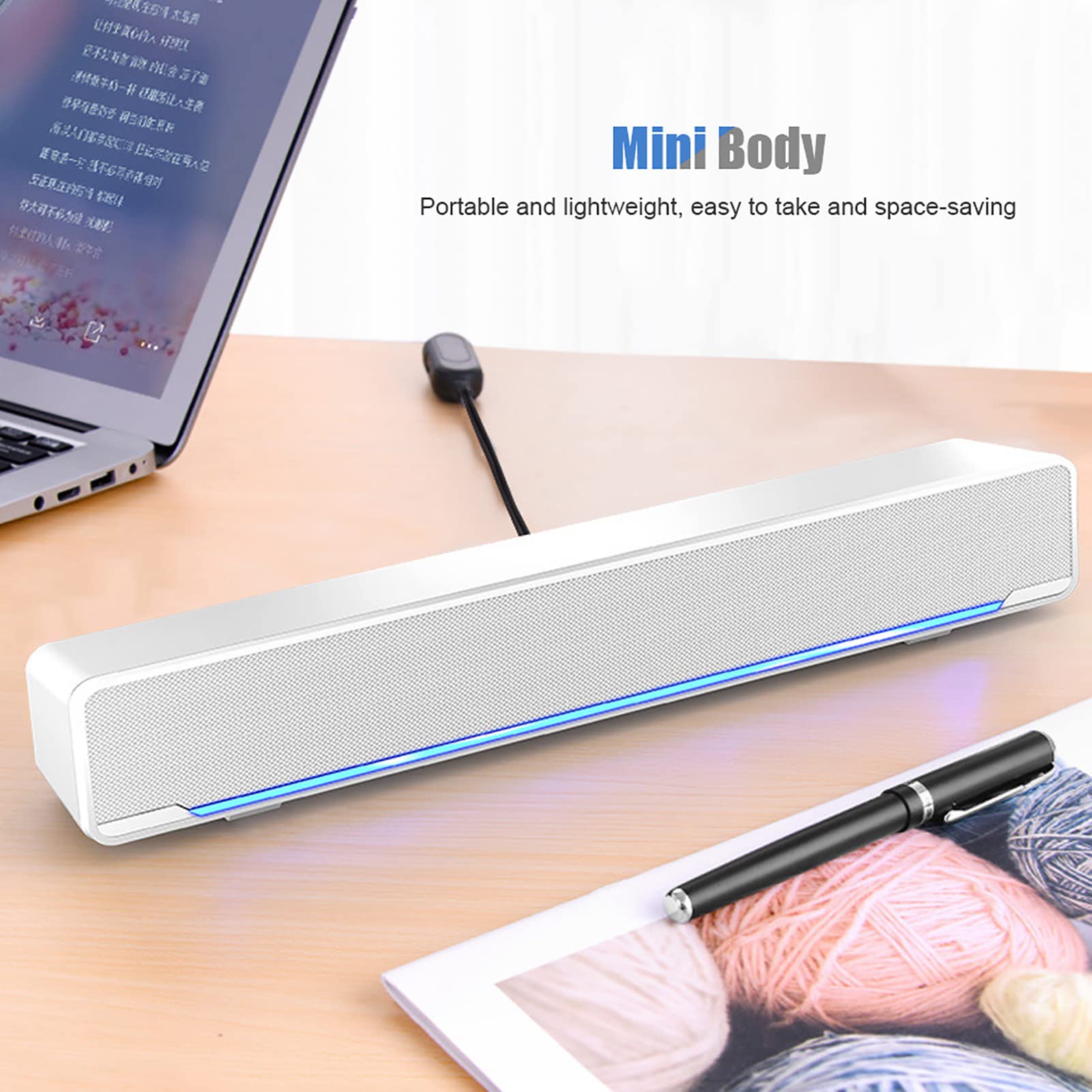 Soundbar Cablata Vikye Con Ingresso 3.5mm E USB – Stereo Surround Con LED Blu Per PC, Smartphone E Tablet (Nero)
