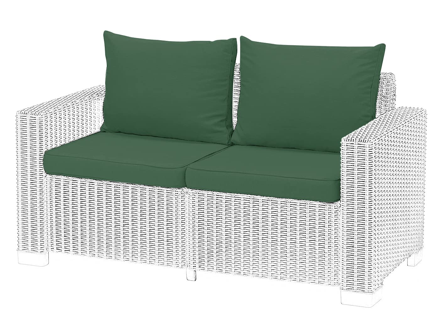 1,2 or 3 Seater Replacement Seat Cushion Pads for Keter Allibert California Rattan Outdoor Furniture | Water Resistant Rattan Patio Set Sofa Cushions Pads (2 Seater, Bottle Green)