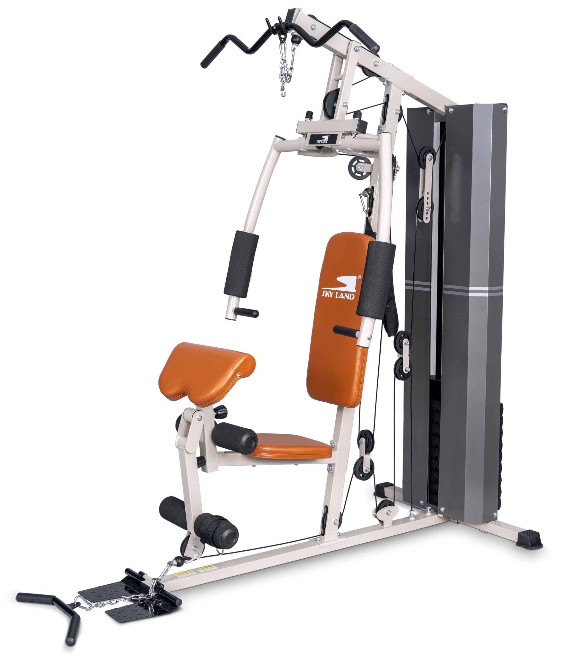 SKY LAND Multi-Station Home Gym Equipment, Single, 2-Station & 3-Station Strength Training Machines, Full Body Workout & Muscle Building Fitness Equipment White/Orange-Single Station