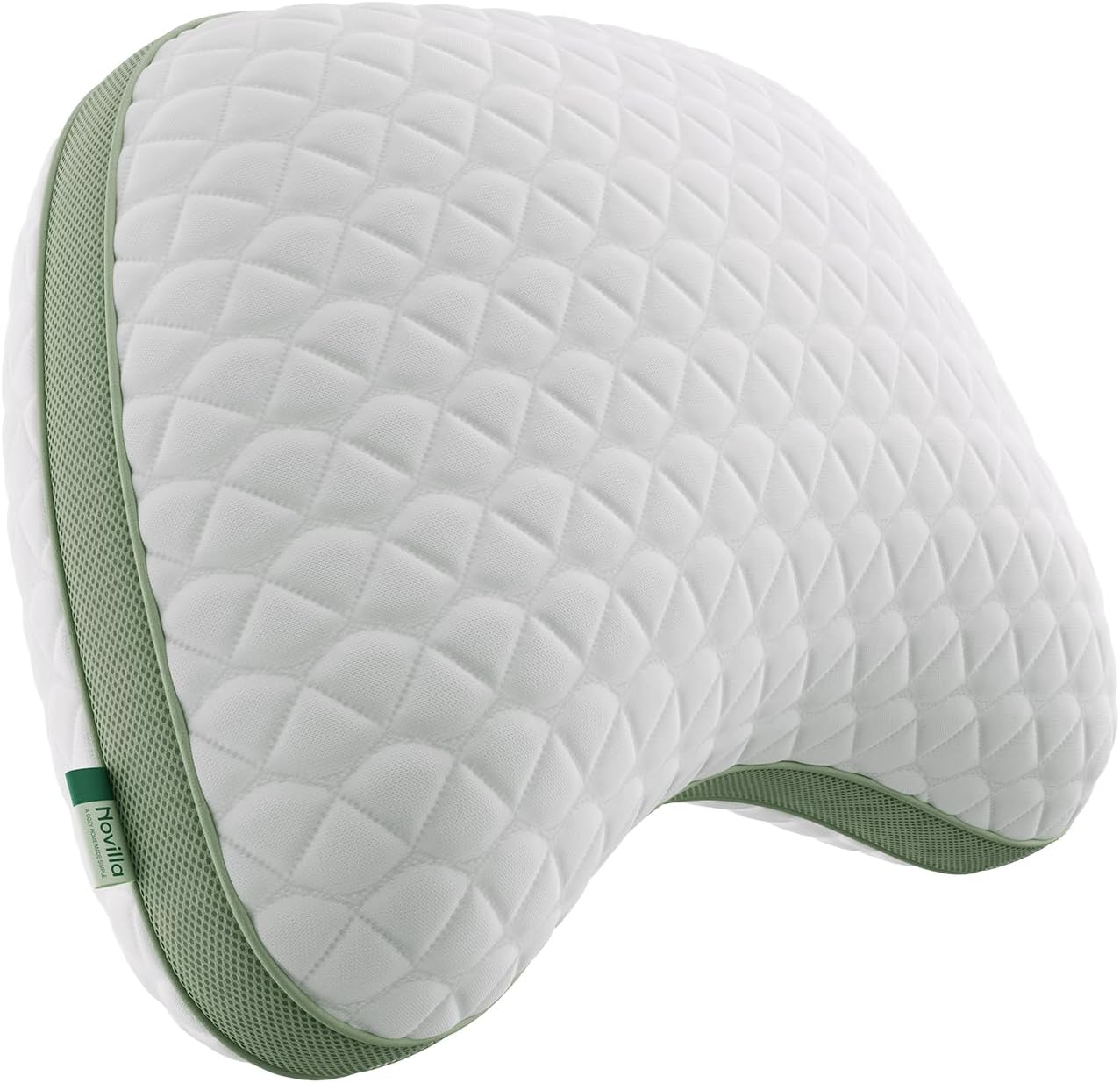 Novilla Tencel Side Sleeper Pillow for Neck and Shoulder Pain, Curved Crescent Design with Adjustable Shredded Memory Foam, Silk-Like Soft Cover for Face & Hair Care, Queen