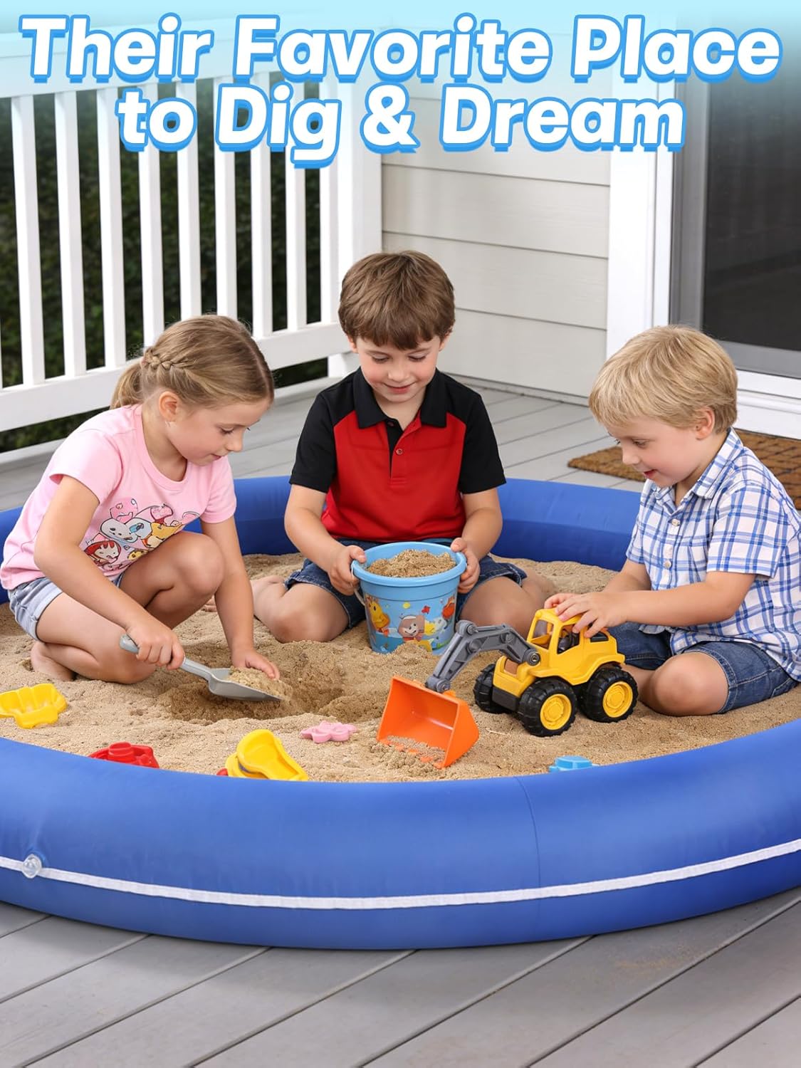 56in Large Inflatable Sandbox with Cover - No Assembly Required Sand Box Toys for Kids 1-3 Ages 4-8, Boys and Girls Gifts for Kids Backyard Garden Patio Play