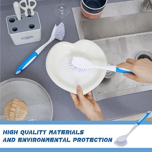 Miniatura 6 de Hsei 20 cepillos de cocina azules a granel con mango antideslizante de 11 pulgadas, limpiador de platos con cerdas rígidas, cepillos de lavado para