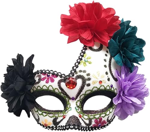 Máscara mexicana del día de los muertos, calavera de azúcar, máscara para mujer