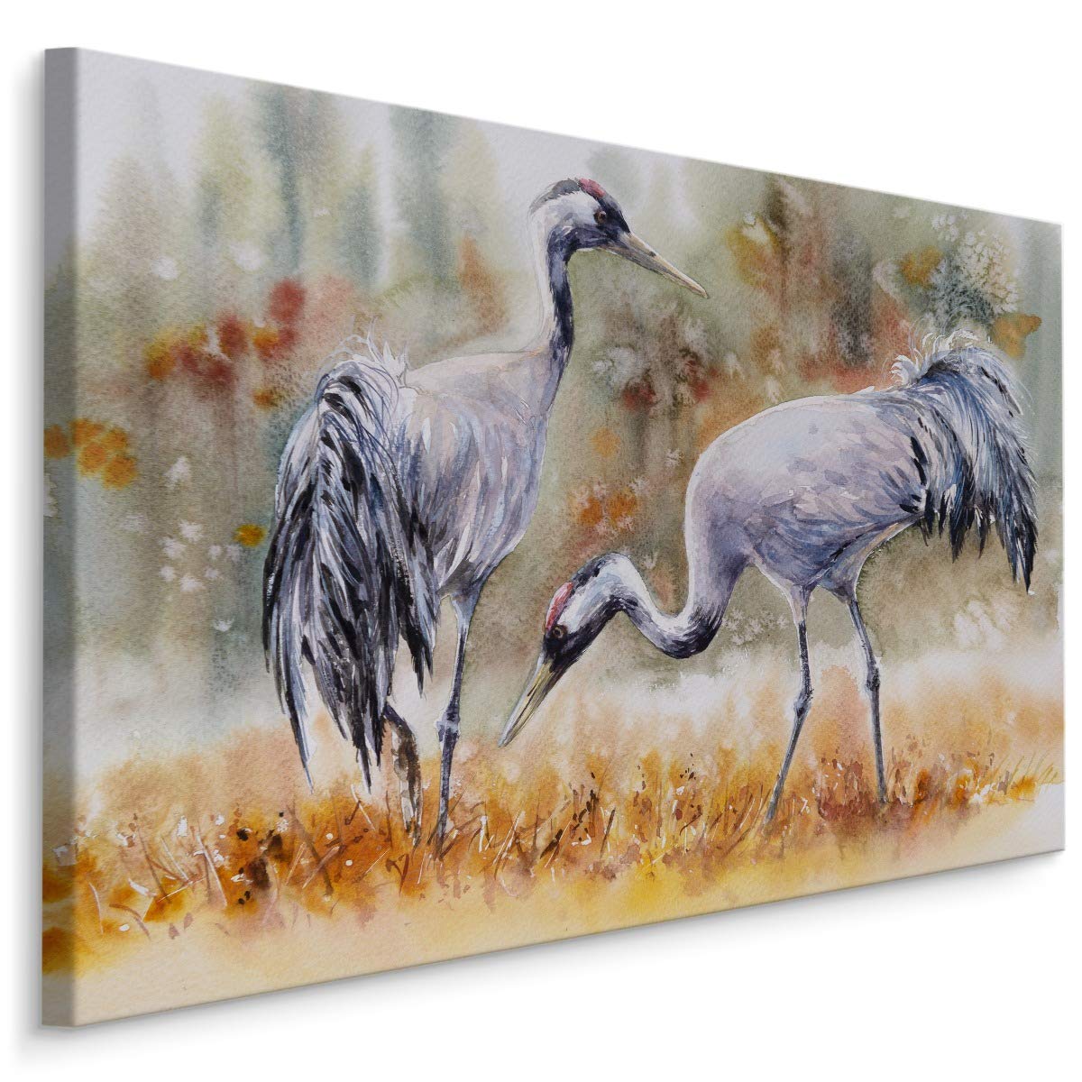 Muralo Wandbild Natur, Kraniche, Feld, Gras, Landschaft, Vögel - 120x80 cm | Leinwandbild, Modernes Design, Fauna und XXL - ideal für Schlafzimmer und Wohnzimmer, Ein echter Hingucker in jedem Zuhause