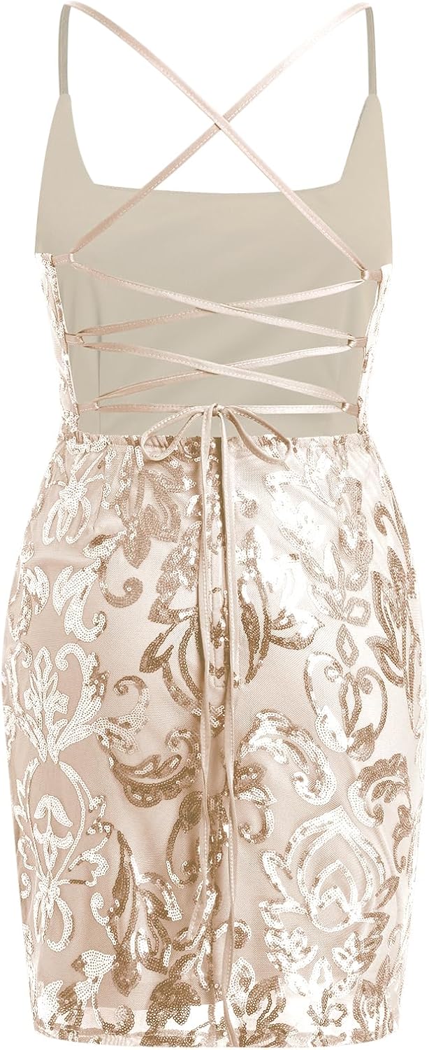 Women's Mini Dress Sparkly Sequins Bodycon Summer Dresses for Women 2024 Sexy Spaghetti Straps Club Party Dresses - Image 3