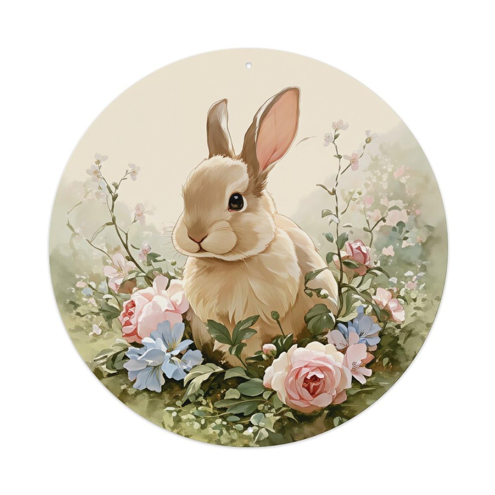 Jdfenggu Vintage Cute Bunny Floral Garden Art Retro Metal Tin Sign, Metal Poster For Bar, Home, Man Cave, Kitchen, Laundry Room Art Decor 8X8 Inch