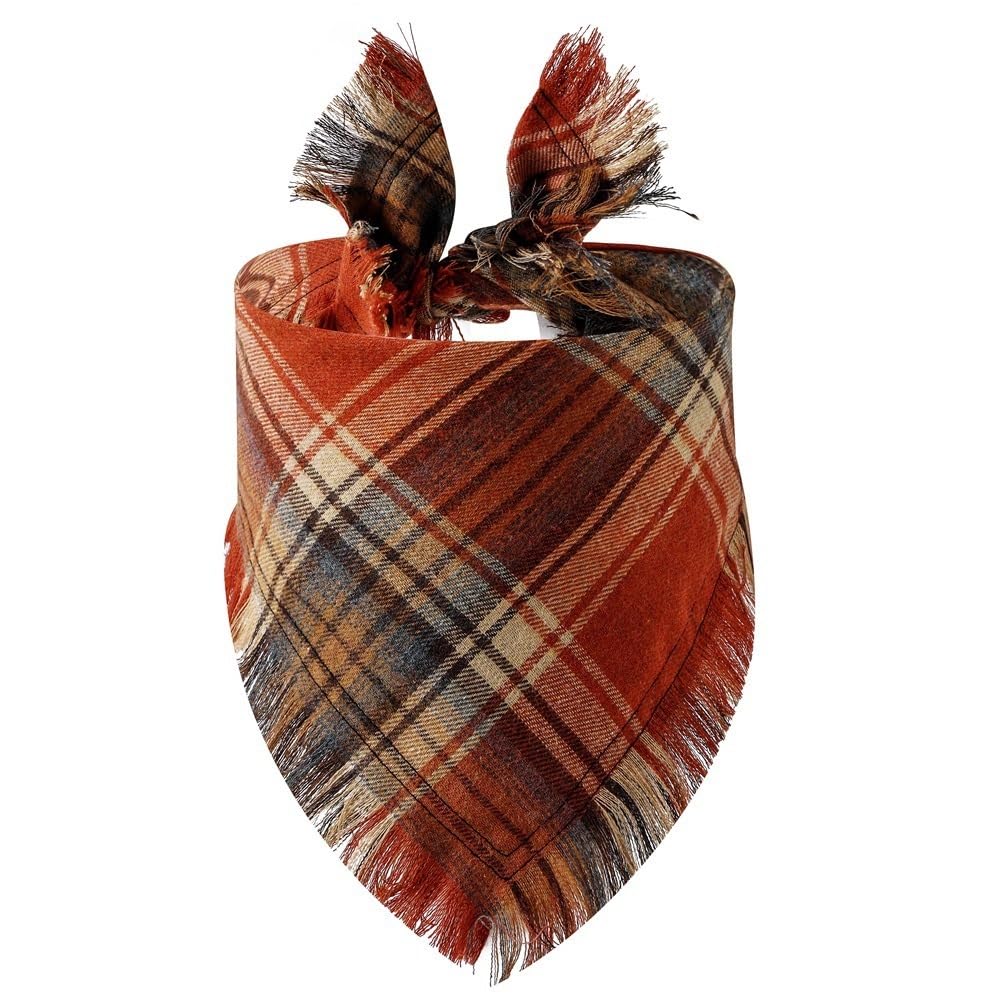 Dog Bandanas, Cotton Plaid Dog Scarfs Washable Triangle Pet Bibs Kerchief for Small Dogs Medium Large Dogs,Orange red