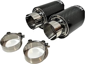 NEATMI Carbon Fiber Exhaust Tip Stainless Steel Blue Inlet: 2.25, Outlet: 3.5, Overall Length: 6.5 Clamp-on 2 Pack