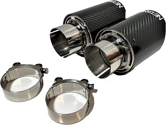 NEATMI Carbon Fiber Exhaust Tip Stainless Steel Blue Inlet: 2.25, Outlet: 3.5, Overall Length: 6.5 Clamp-on 2 Pack