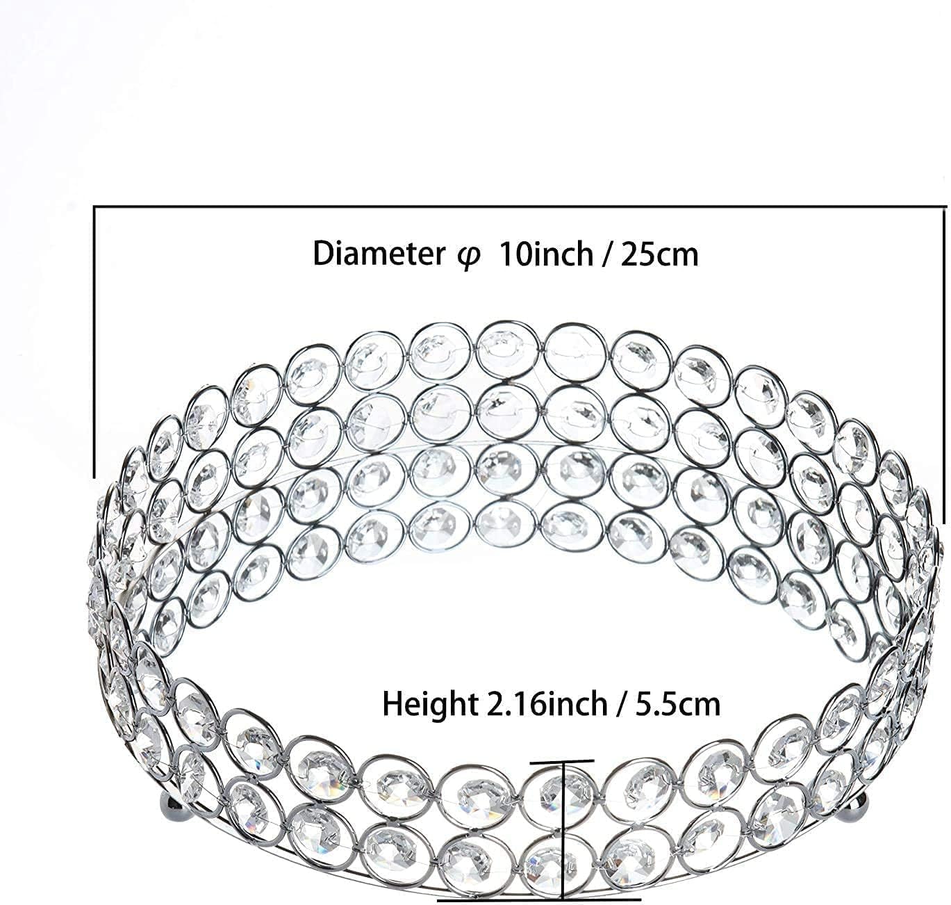 Feyarl Crystal Perfume Tray Cosmetic Makeup Vanity Tray Jewelry Trinket Organizer Mirrored Decorative Tray for Home Deco Christmas Birthday Gift(Round 10" inch) (Silver) - Image 2