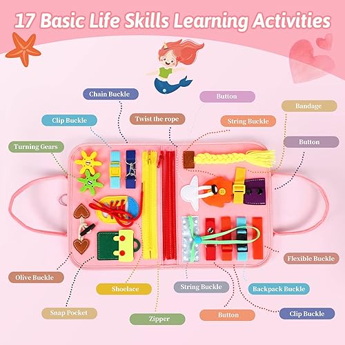 Miniatura 5 de Tablero 8 en 1 para niños pequeños de 1 año 89 piezas Montessori para actividades educativas básicas de vestir motrices juguetes de aprendizaje para