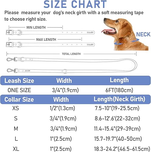 Miniatura 4 de Juego de collar y correa para perro, correas impermeables ajustables a prueba de olores para perros grandes, medianos y pequeños, correa de perro de