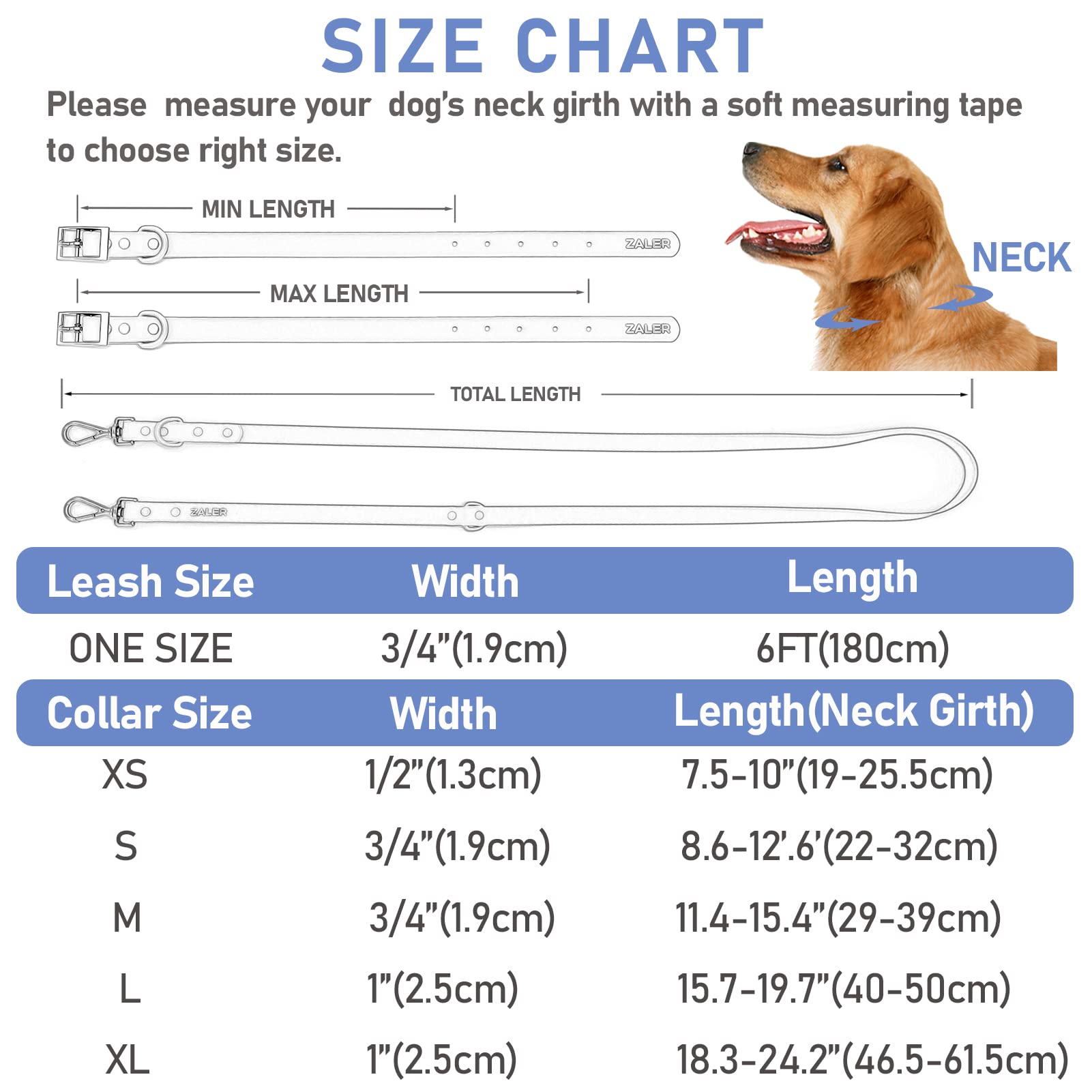 ZALER Juego de collar y correa para perro, correas impermeables ajustables a prueba de olores para perros grandes, medianos y pequeños, correa de perro de 6 pies con soporte para collar de perro