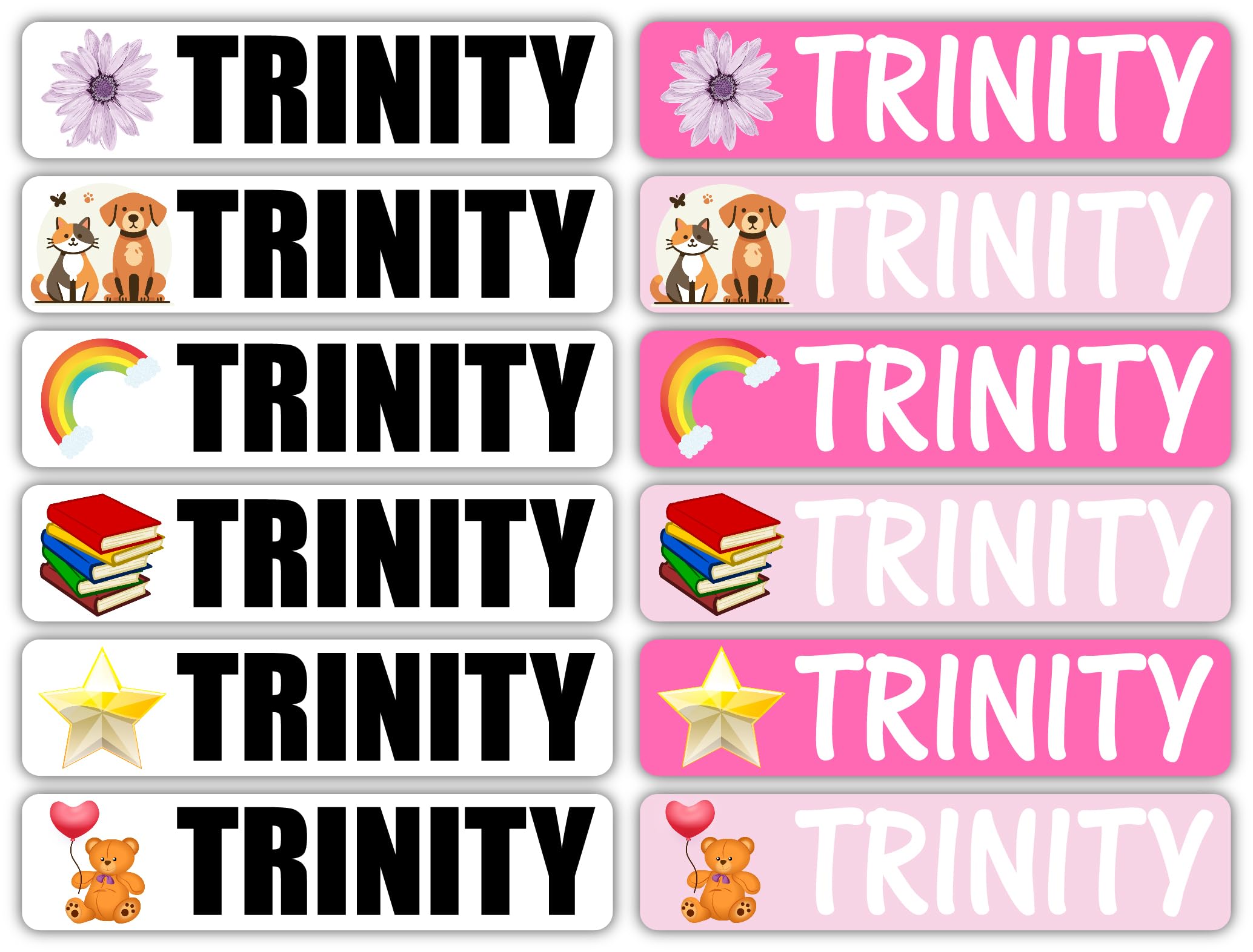 Name Labels for Kids - Trinity Design (12 Pack) 3.25" x.75 Each | Personalized Stickers for Personal Items, School or Daycare Supplies, Water Bottles,