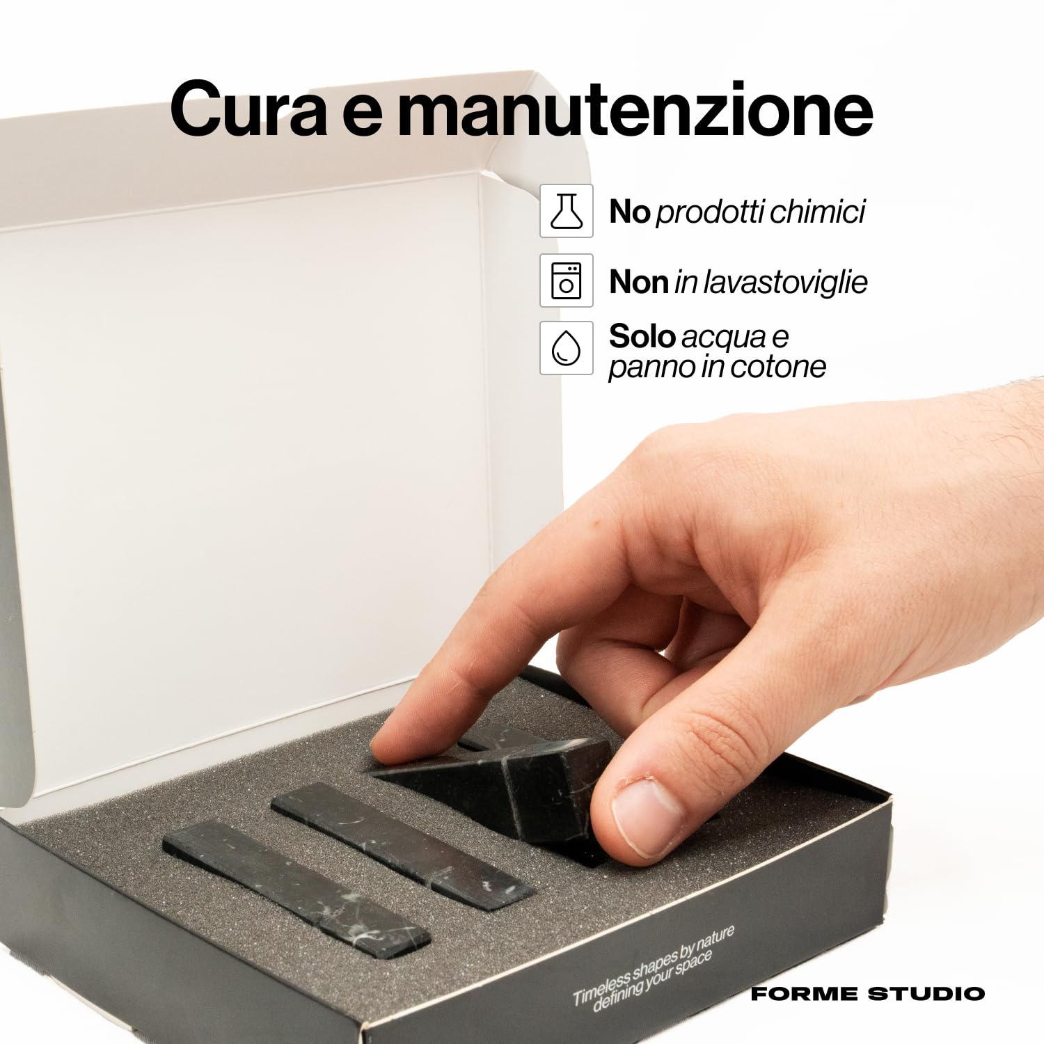 FORME STUDIO Poggia Posate in Marmo Nero Marquina – Set 4 Pezzi Artigianali Made in Italy – Accessori tavola Eleganti – Design Minimal e materico – Idea Regalo raffinata