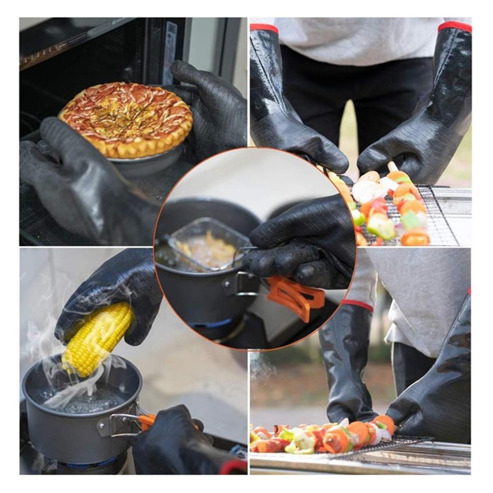 Guanti da forno in neoprene, 14/18 pollici, guanti BBQ impermeabili | Modello 0101059, fodera in cotone, resistente all'olio, texture antiscivolo, manica lunga con anello(18inch-thin-700F)