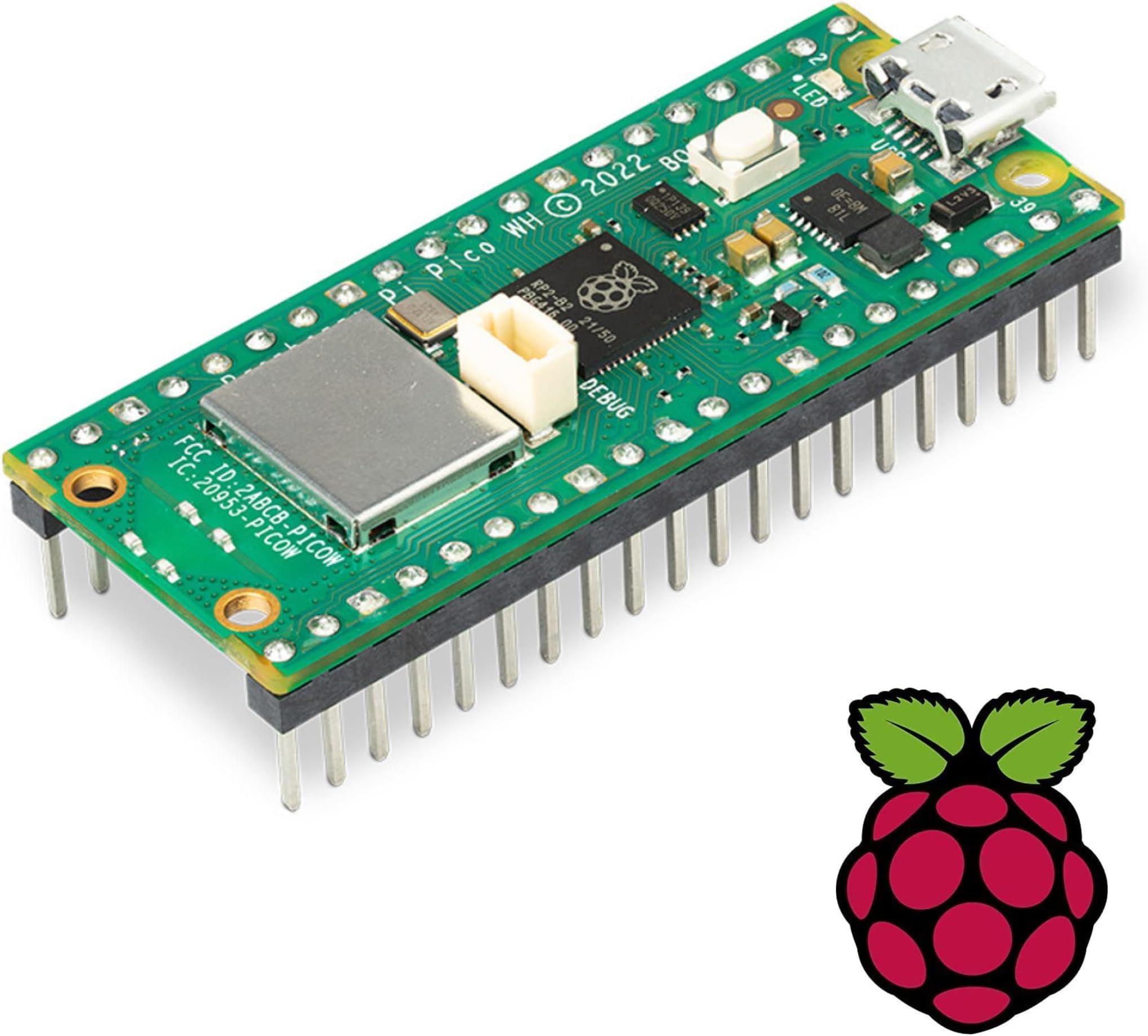 Vis VivaRaspberry Pi Pico WH (Wireless, WiFi, pre soldered headers) + Raspberry Pi Logo Sticker (1Pack, Wireless and Pre-soldered Headers)