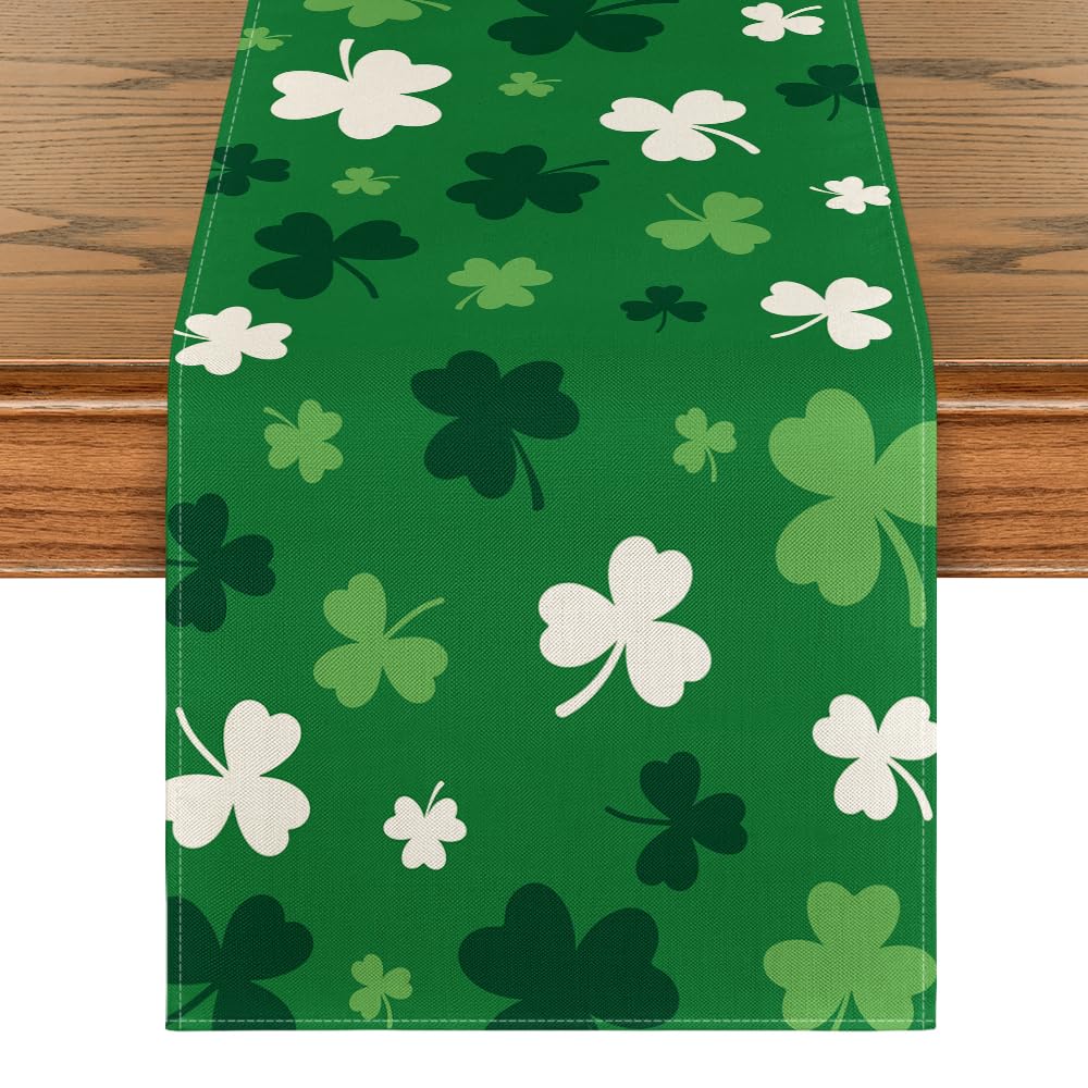 Artoid Mode Green Shamrock St. Patrick's Day Table Runner, Seasonal Spring Kitchen Dining Table Decoration for Home Party Decor 13x72 Inch