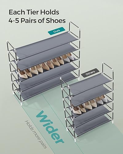 Miniatura 12 de SONGMICS Zapatero, organizador de almacenamiento de zapatos de 3 niveles, estante de zapatos de metal, 12 a 15 pares de zapatos, torre apilable