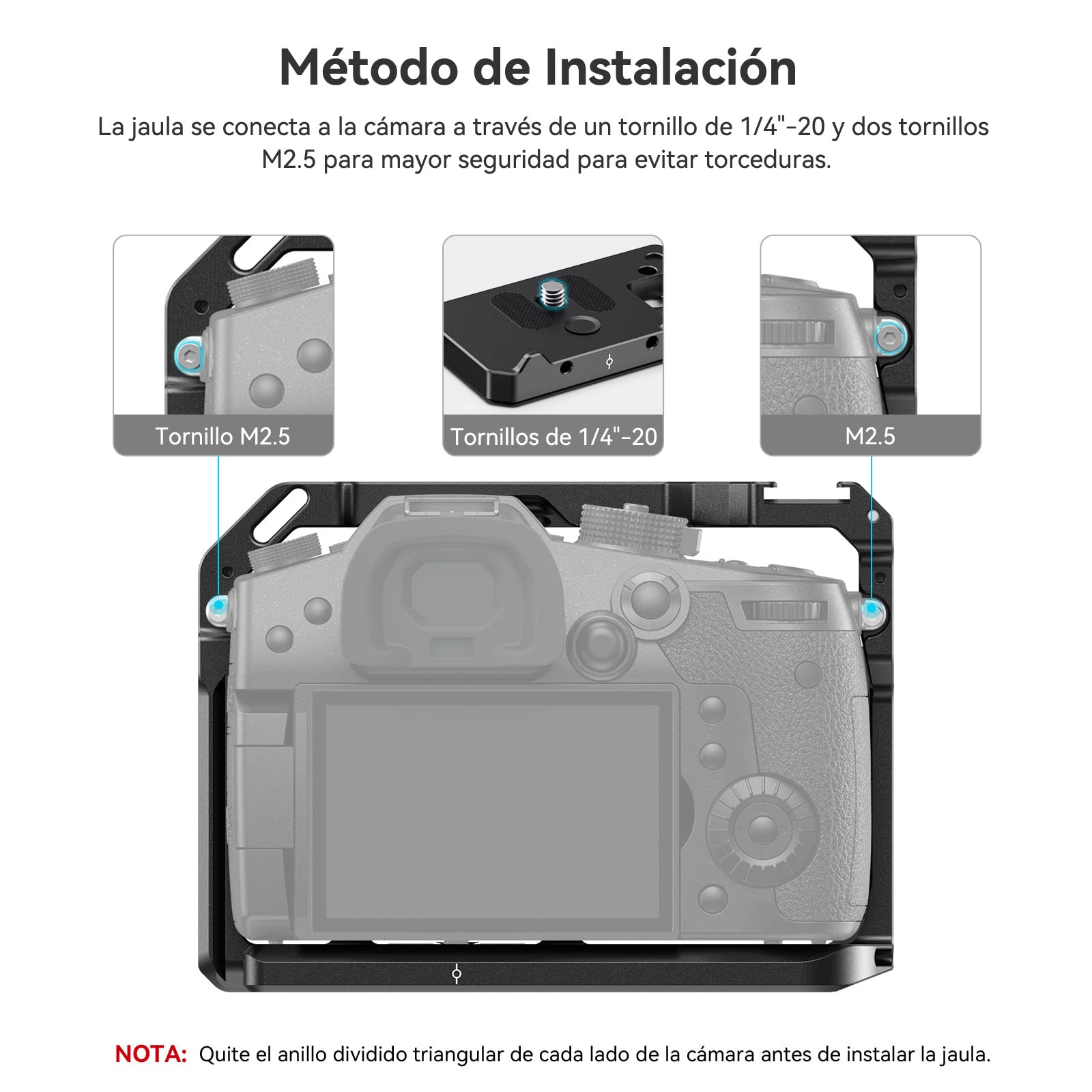 SMALLRIG (Nueva Versión) GH5 / GH5S Cage Jaula para Panasonic GH5 / GH5S con NATO Rail, Hecho de Aleación de Aluminio Solo 190g - CCP2646 | Roscas de 0.6 cm-50.8 y 1 cm-16 para ARRI