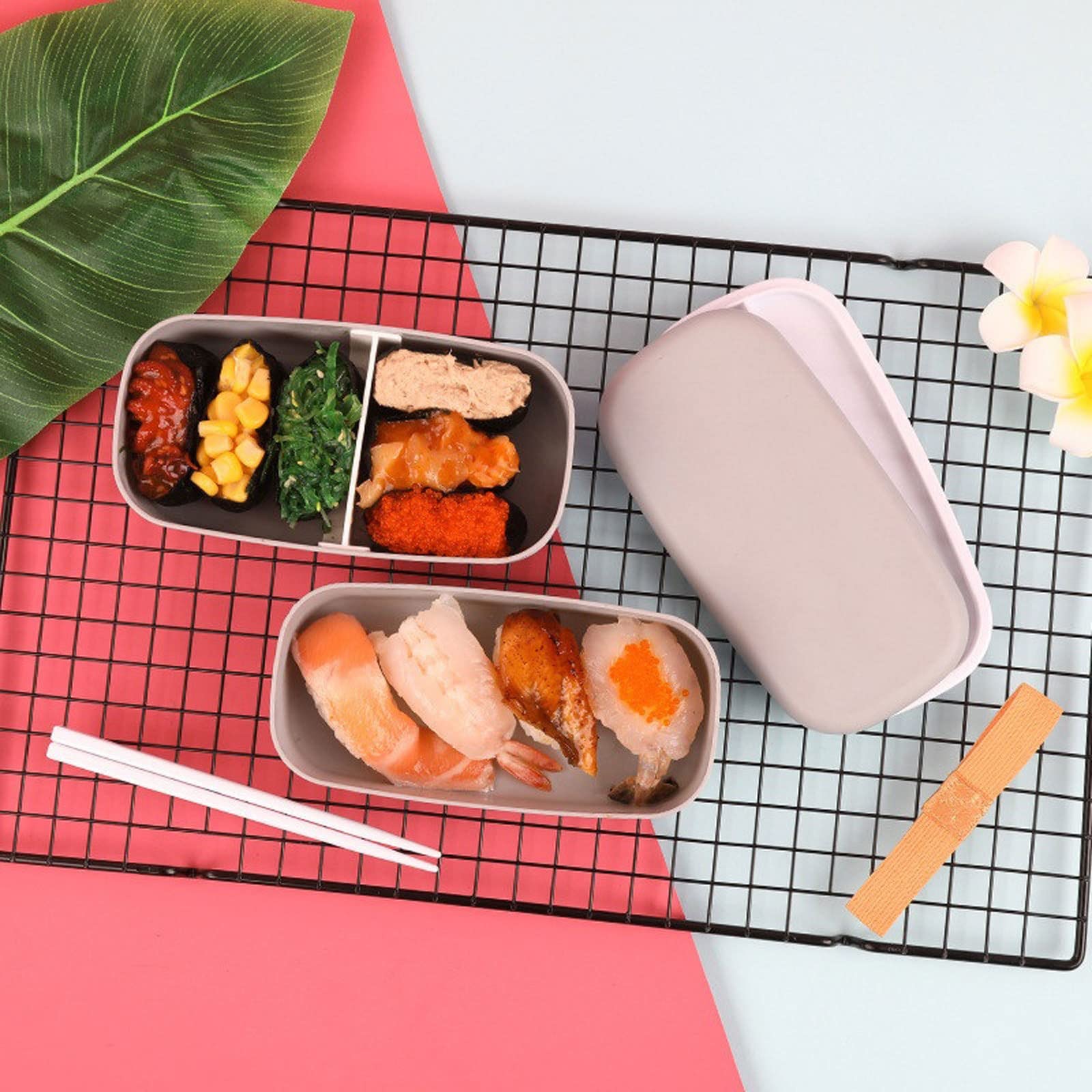 Scatola Porta Pranzo a 2 Strati, Mini Contenitore in PP per Alimenti, Adatta per Ufficio e microonde, Ideale per la Cena (Grigio).