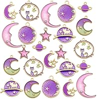 WOCRAFT 24pcs Gold Plated Enamel Cat Moon Star Celestial Charms DIY Pendants for Earrings Necklace Bracelet Jewelry Making (M582-Purple)