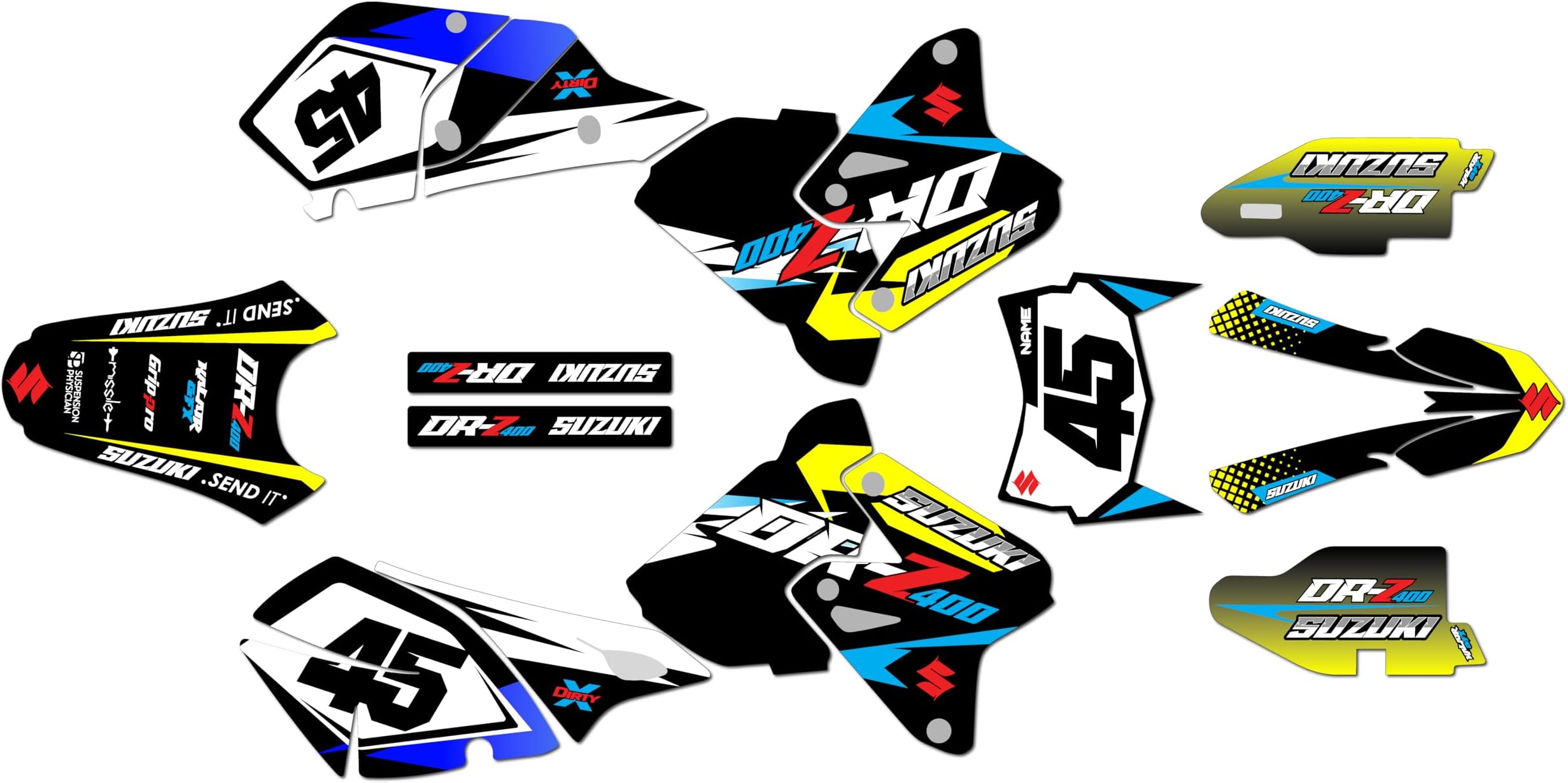 Graphics Kit for SUZUKI DRZ400 (2000-2024) DIVISION Series Yellow 9 Mil - Easy Go - Dirt pit bike motorcycle stickers, dirtbike racing automotive decal motocross accessories no-plastics