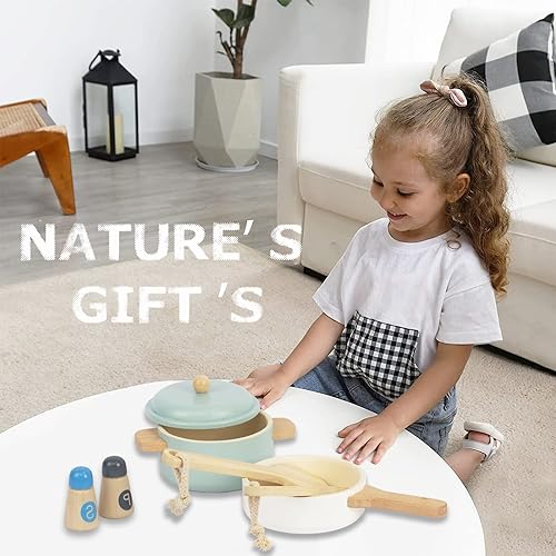 Miniatura 7 de Juego de delantal y sombrero de chef y juguetes de cocina para niños, utensilios de cocina de madera, accesorios para juego de cocina de simulación,