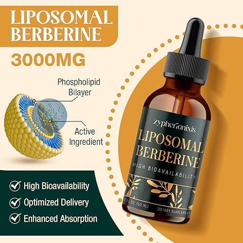 Miniatura 4 de Liposomal Berberine HCL Suplemento líquido 3000 mg  Gotas de berberina de alta absorción con canela de Ceilán  Fórmula 12 en 1 activador AMPK, sin