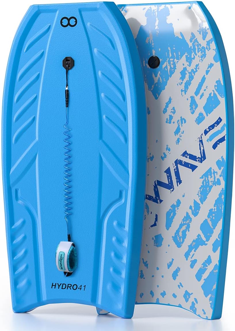 WOOWAVE Bodyboard 41 inch for Kids and Adults Body Board with EPS Core, XPE Deck, HDPE Slick Bottom, Coming with Coiled Wrist Leash for All Surfing Levels Surfers