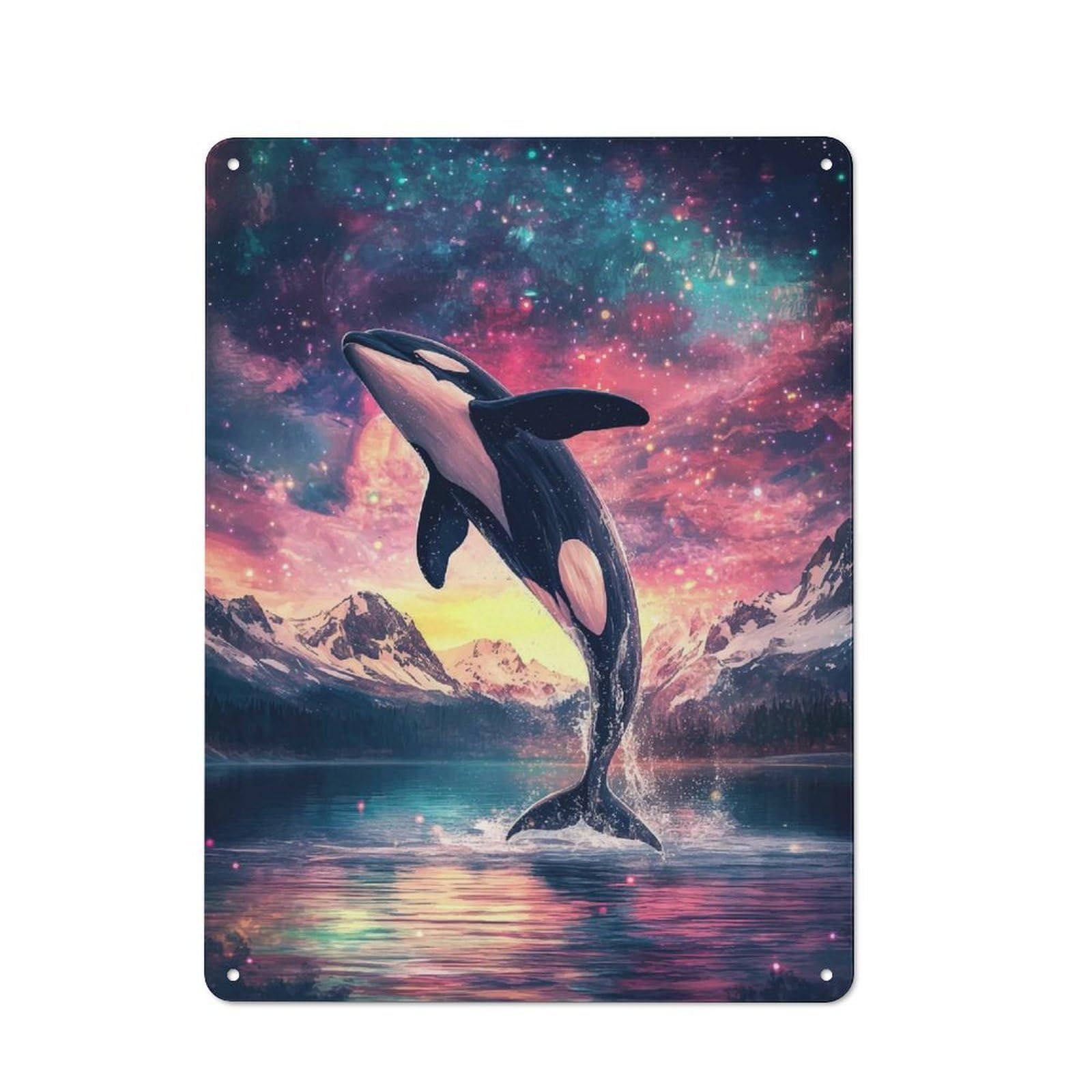 Junmoney Orca Leaping Into The Stars Retro-Style Tin Sign 40X30cm For Home Bar Wall, With Clear Retro Wall Decor Character