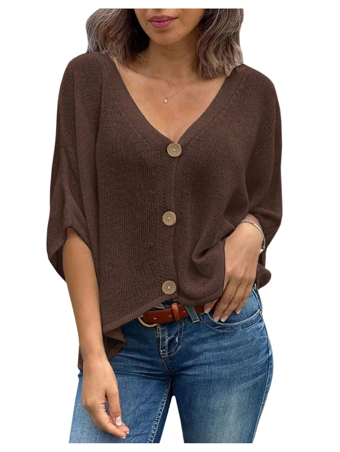 GORGLITTER Womens Button Up Cardigans Lightweight Deep V Neck Half Sleeve Fall Trendy 2025 Knitwear Tops