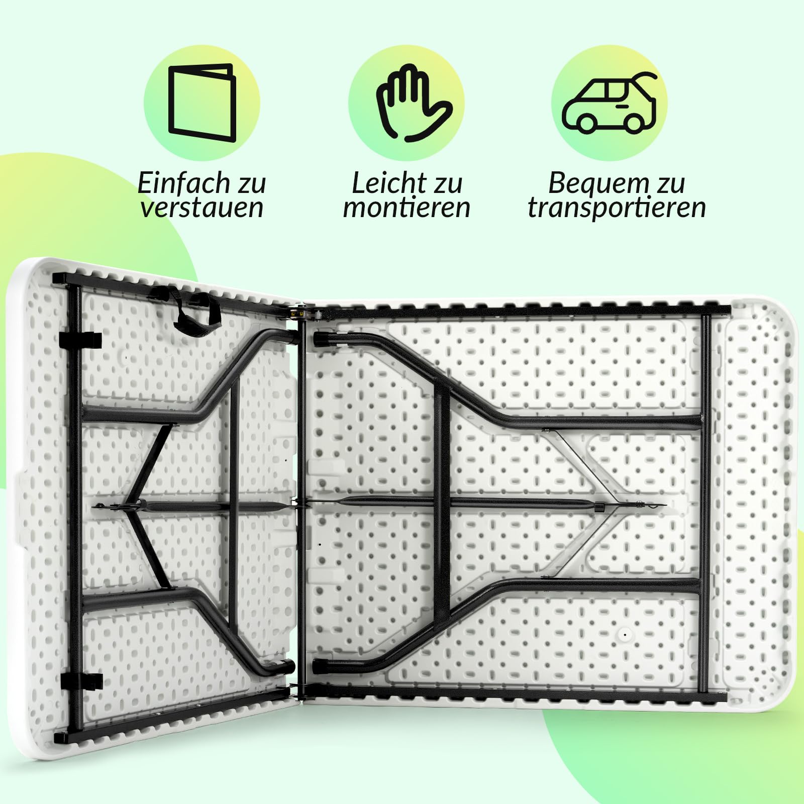 Velway Gartentisch Klappbar 180x74cm Buffettisch - Schneller Einsatz Klapptisch Stabil für 6-8 Personen Wetterfest Campingtisch Partytisch Flohmarkttisch mit Tragegriff für Garten Terrasse Balkon Weiß