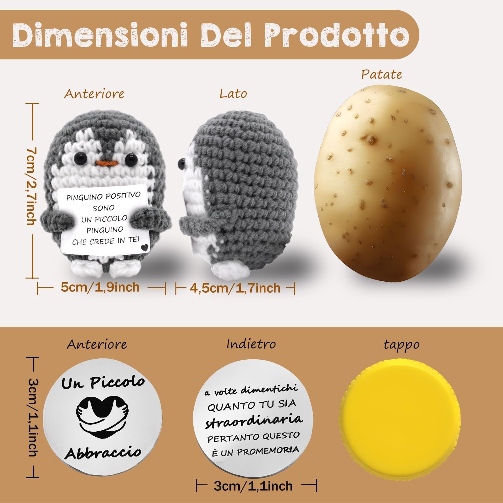 qianduoduo Pinguino Positivo Italiano,Pinguino di Supporto Emotivo,Mini Divertente Pinguino Positive Idea Regalo per Bambini, Famiglia,Coppia, Amici, Lavorata a Maglia by