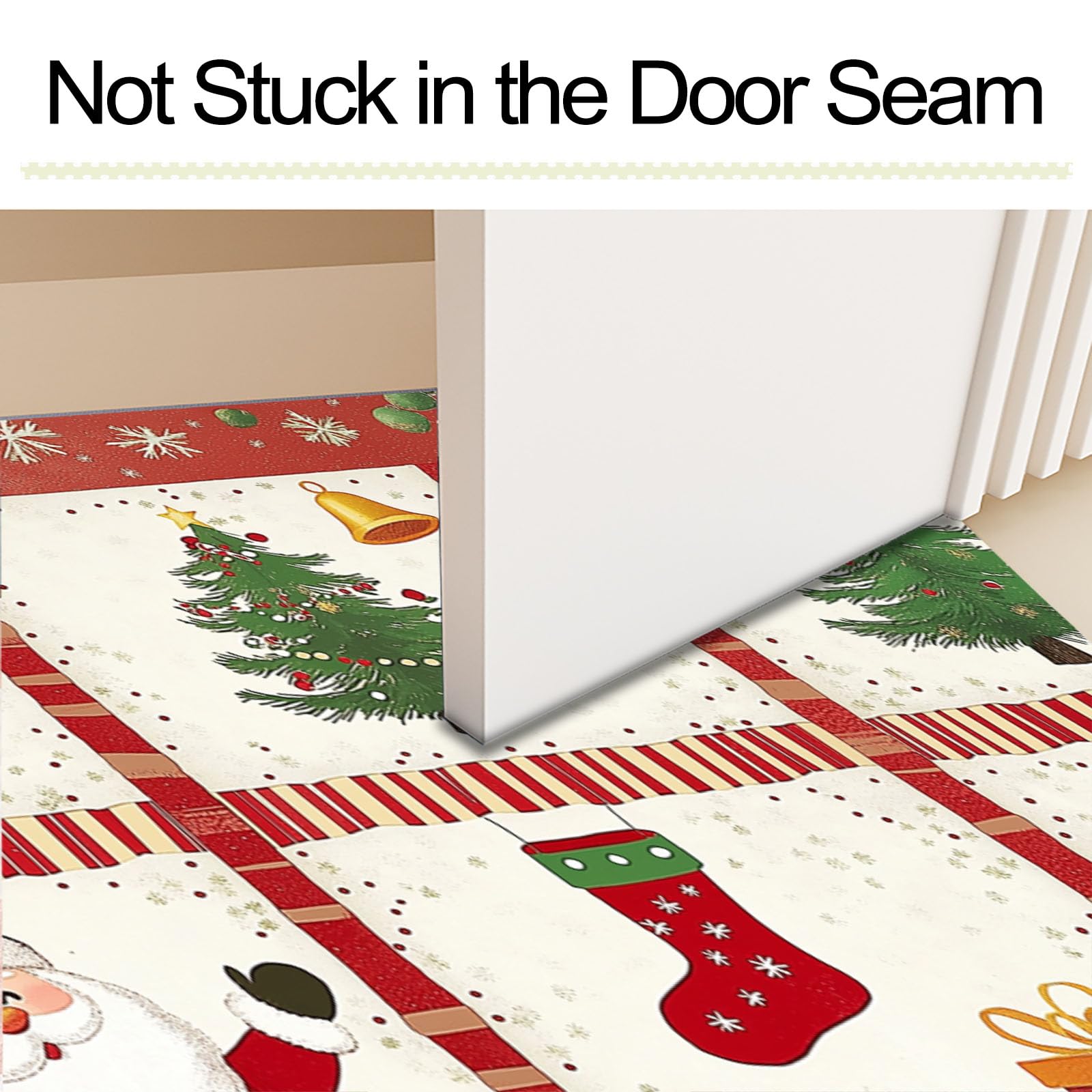 Felpudo Tema Navideño Lavable, Alfombra Pequeña Ilustración Dibujada A Mano De 80X120Cm, Tapetes De Puerta Suaves Para Entrada, Alfombras De Entrada Antideslizantes Rojo Y Blanco De Pelo Bajo