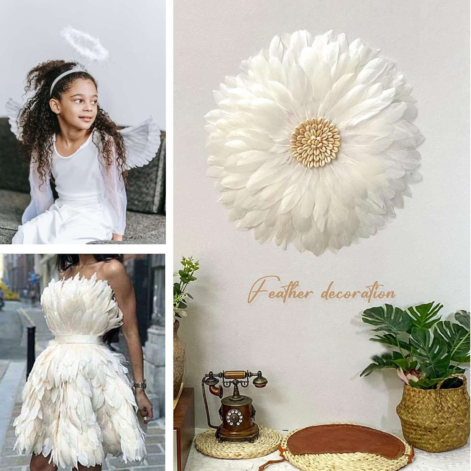 THARAHT 120pcs White Goose Feathers Natural Bulk 6-8 inch 15-20cm for Crafts DIY Cosplay Wedding Party Halloween Decoration Goose Nagoire Feathers