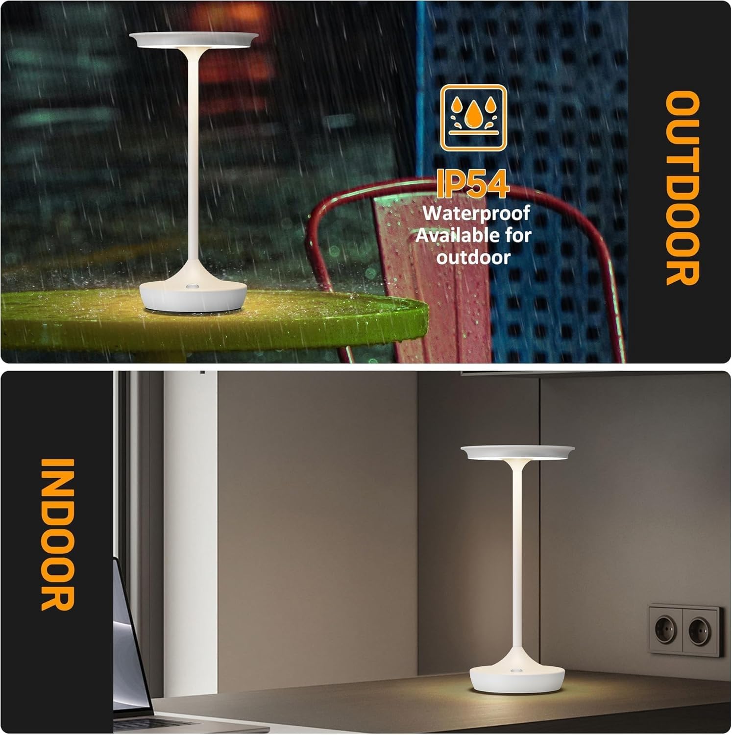 ZR98US Cordless Rechargeable Portable Table Lamp, Waterproof Stepless Dimming, Outdoor/Restaurant/Garden, White 1-Pack Suitable for Living Room, Dormitory, Office,