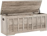 VANKILEY 47.2" Extra Large Storage Chest Bench with 2 Safety Hinges, Greige Wooden Trunk for Entryway, Bedroom, Living Room - Easy Assembly