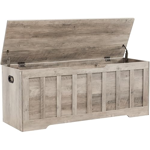 47.2" Storage Chest Extra Large,Storage Trunk with 2 Safety Hinges,Wooden Storage Bench,Shoe Bench,47.2x15.7x19.1 Inch,Easy Assembly,Storage Bench for Bedroom,Living Room,entryway(Greige).
