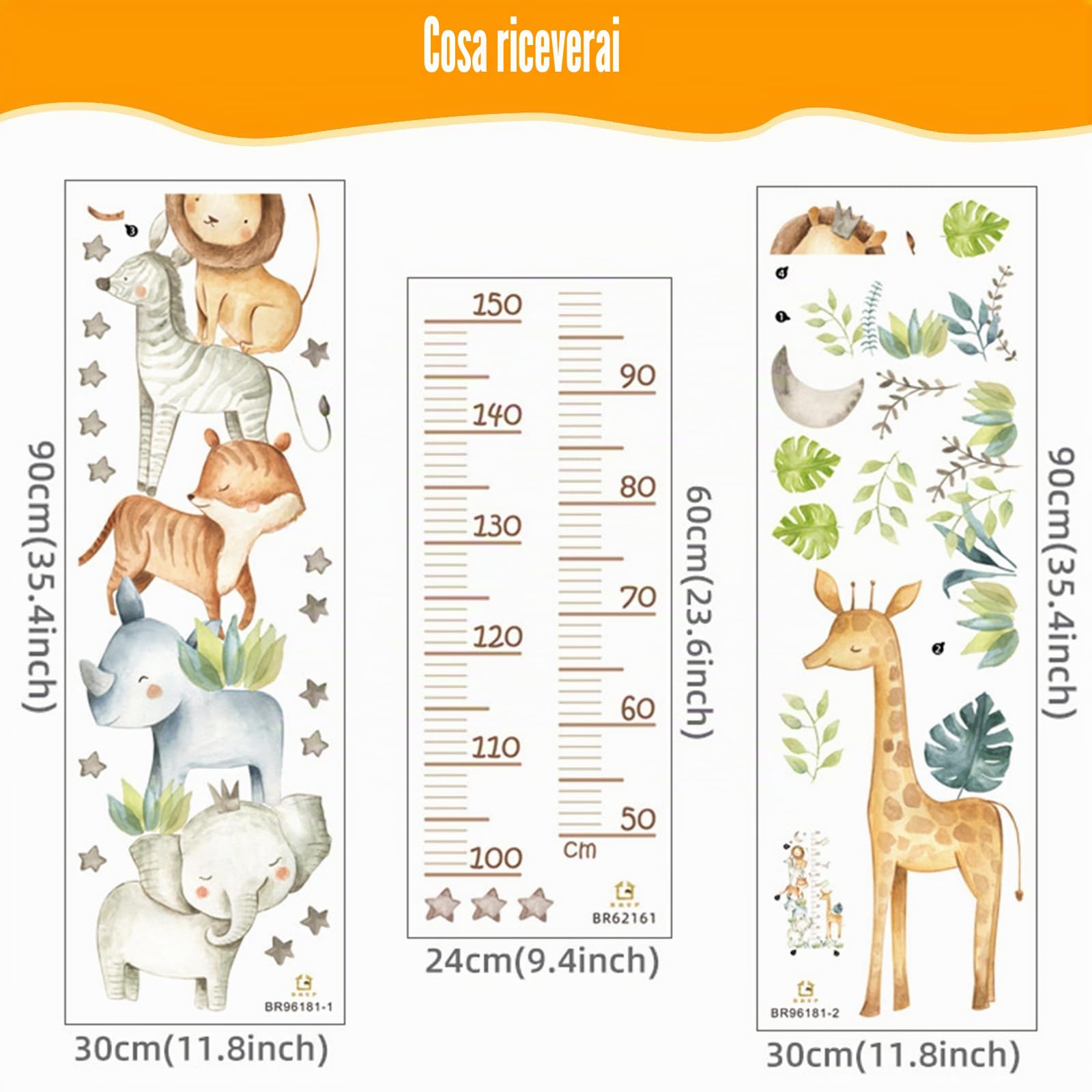 Forhome Adesivo Murale Autoadesivo Tabella di Altezza per Bambini Animali della Foresta 50-150 cm