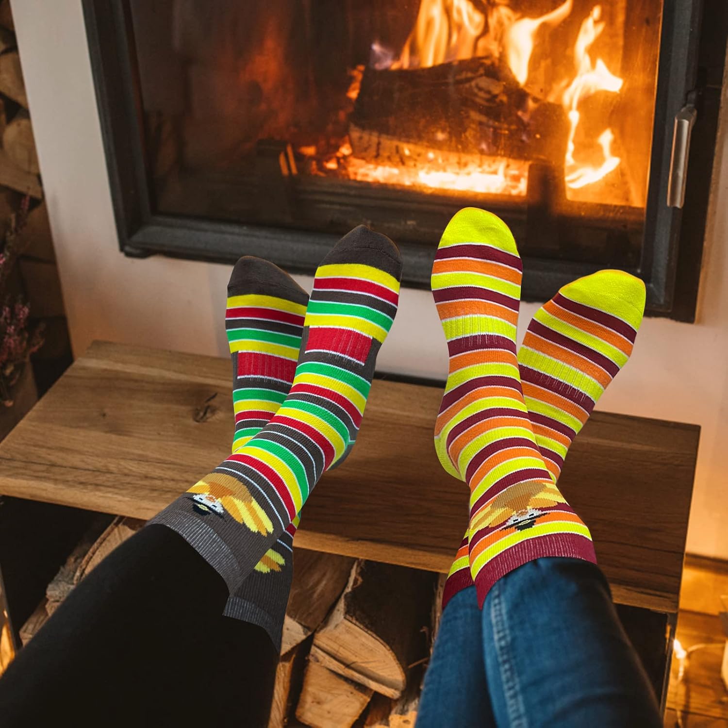 2 Pairs Thanksgiving Turkey Socks for Women Men Teens, Fall Autumn Stripes Woven Socks Bulk Fuzzy Stocking, Thanksgiving Harvest Themed Party Funny Gifts - Image 6