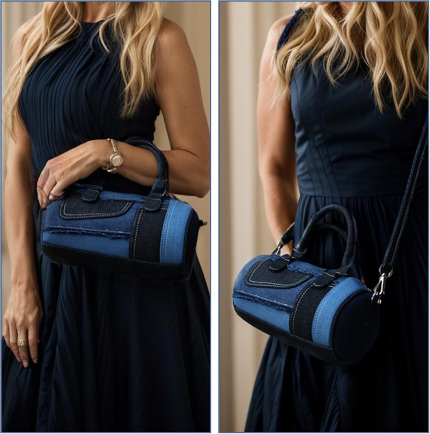 Arkefi Swing Bag Shoulder Bags for Women Denim Purse Patchwork Crossbody Evening Handbag Clutch - Image 2