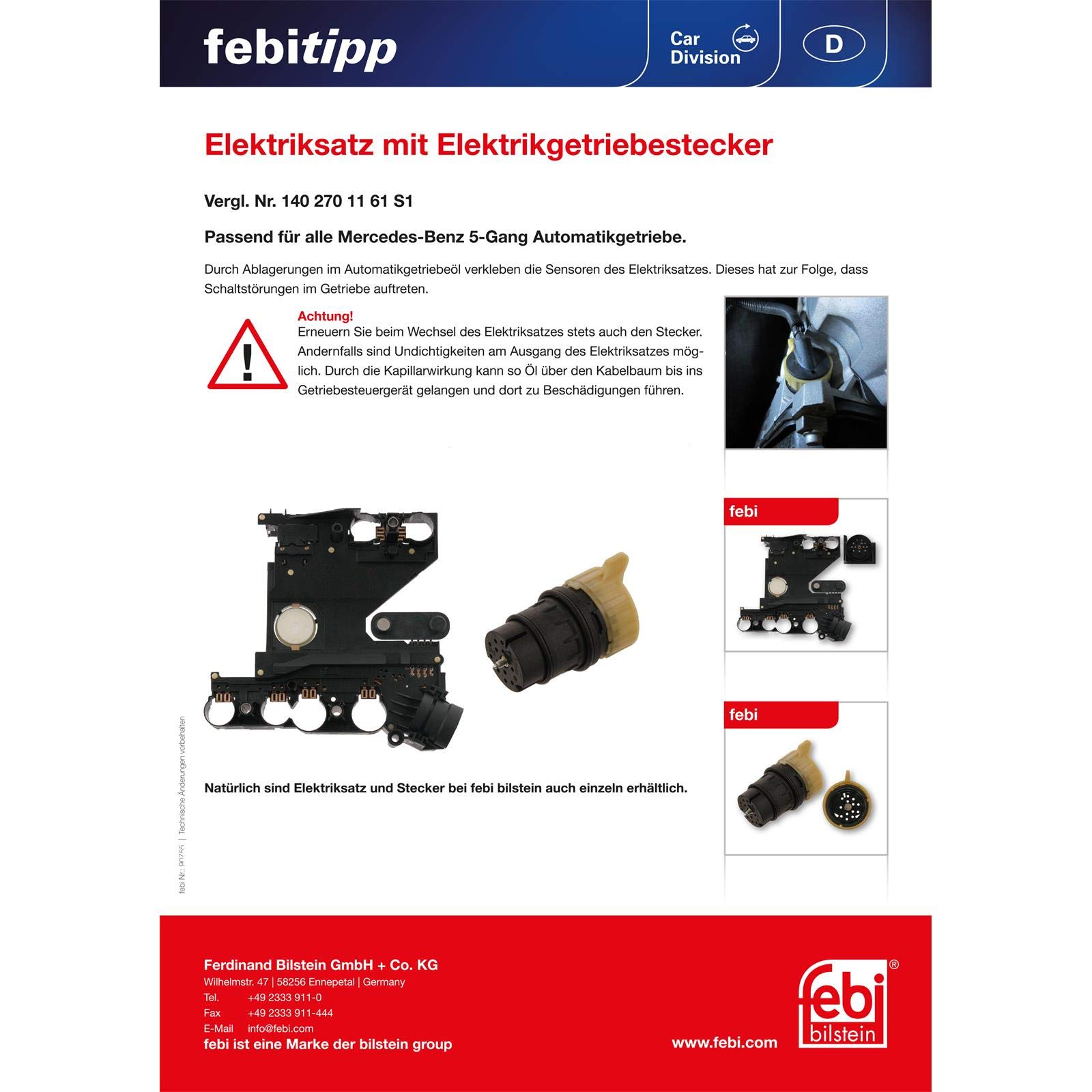 febi bilstein 36542 kit elettrico per centralina cambio automatico con connettore, 1 unità
