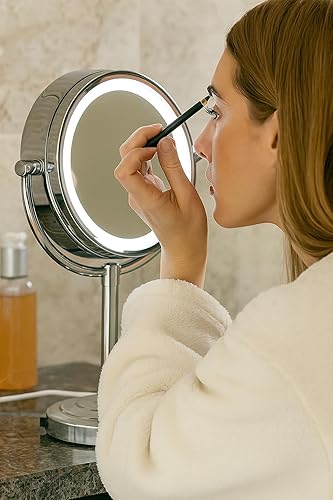 Miniatura 7 de Espejo de maquillaje LED de 8.5 pulgadas con aumento de 10X, tiene luces de tres colores, espejo de baño extensible, mesa de dos caras, acabado de