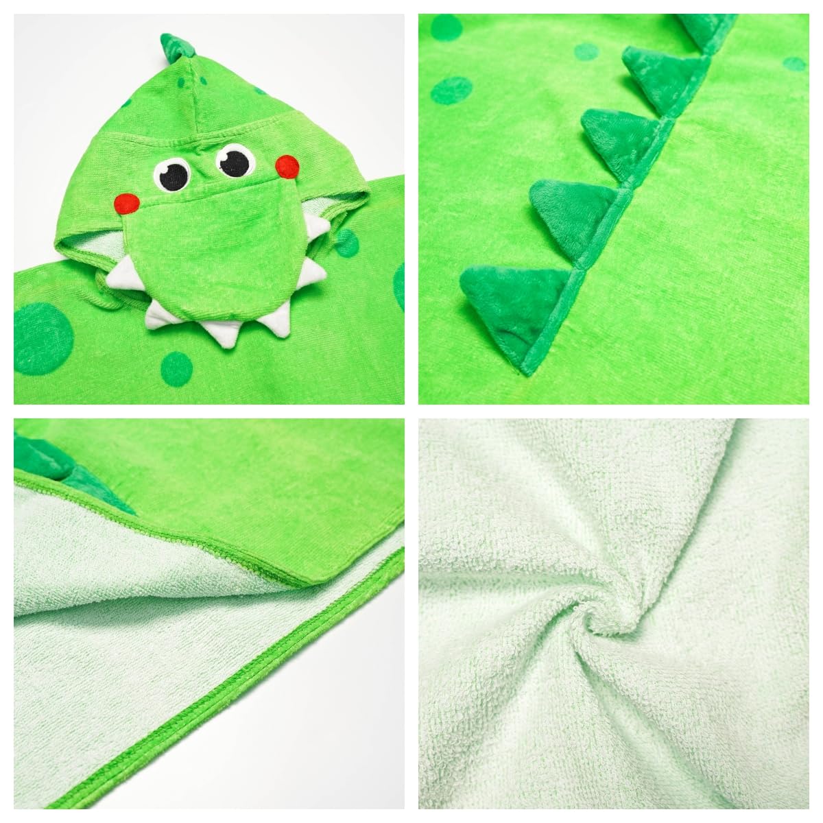 LOLANTA Asciugamano da bagno con cappuccio a poncho con dinosauro per bambini, 100% cotone (2-4 anni, verde C)