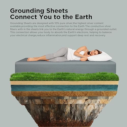Miniatura 3 de MURT Sábanas de tierra de lujo para un mejor sueño, 90% Tencel real y 10% fibra de plata pura, probador de puesta a tierra, frescas y transpirables,