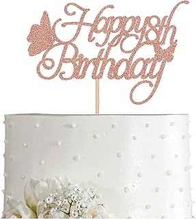 Rose Butterfly 8 Cake Topper, Rose Gold Glitter Girl Happy 8th Birthday Party Cake Decoration
