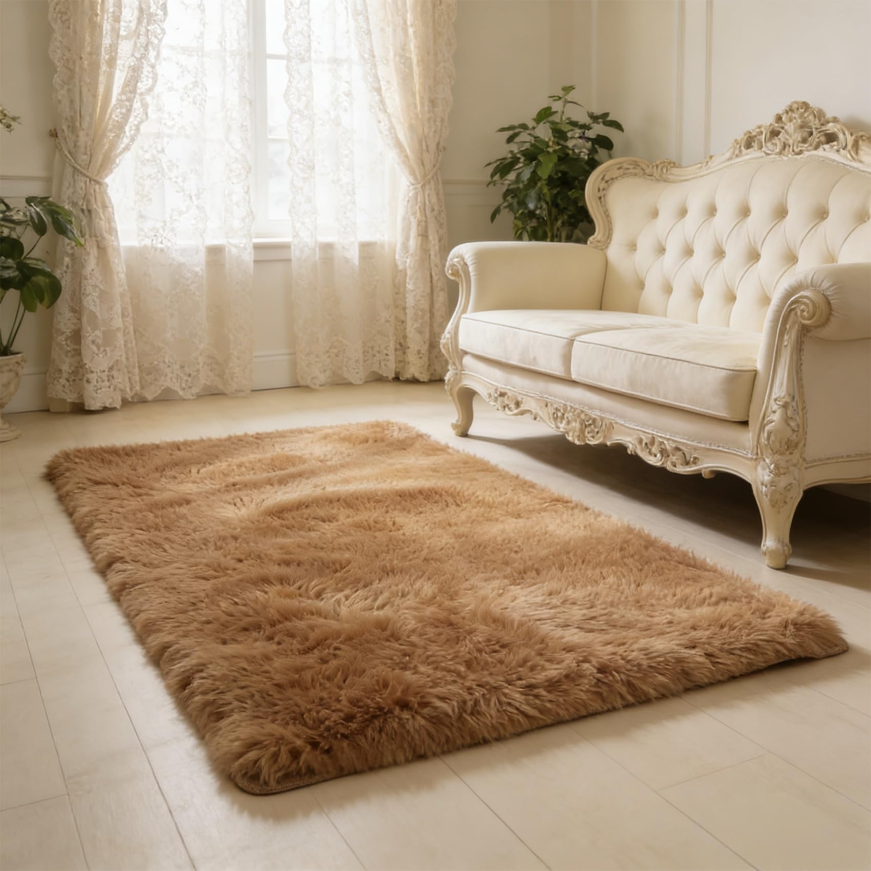 Tapis de salon doux et moelleux 120x160 cm antidérapant marron