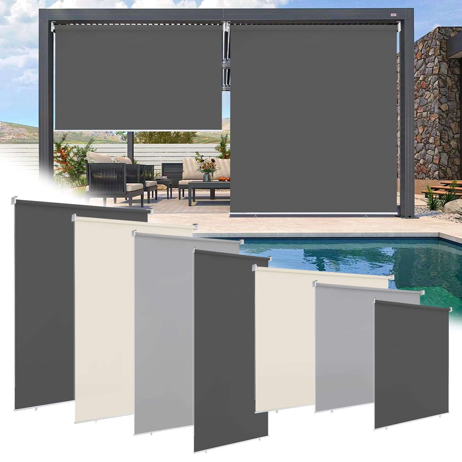 Ollewiellan Toldo Vertical para Exteriores 180 x 240 cm, Enrollable para Balcones y terrazas, protección Solar y de la intimidad, Resistente a la Intemperie, para jardín,Antracita